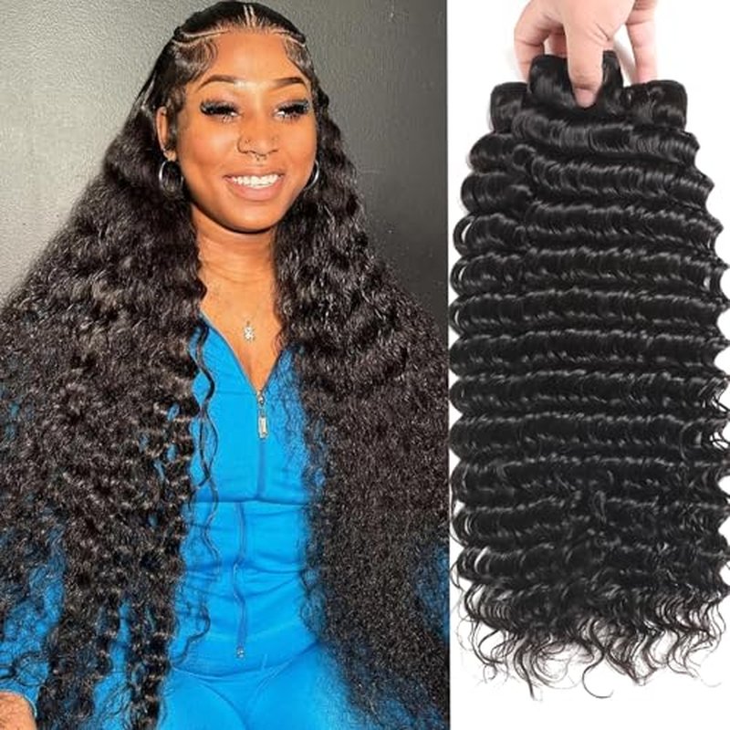 12A Deep Wave Human Hair Bundles 20 22 24 Inch Deep Curly Bundles Human Hair 100% Unprocessed Brazilian Virgin Weave 3 Bundles Double Weft