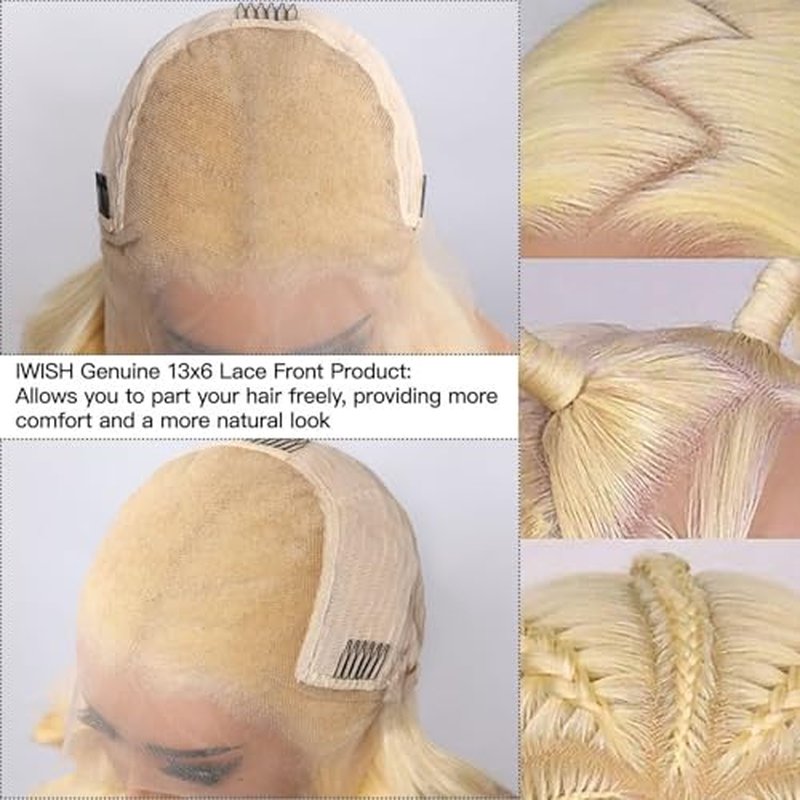 IWISH 613 13x6 Lace Front Wig Human Hair 18 Inches 200% Density Blonde Straight HD Transparent Lace Frontal Human Hair Wigs Pre Plucked for Women