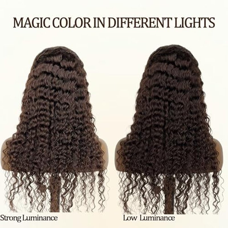 Chocolate Brown Deep Wave Lace Front Wigs Human Hair 13x4#4 Curly Lace Front Wig Human Hair 180% Density HD Transparent Glueless Lace Frontal Wigs Pre Plucked 26 Inch
