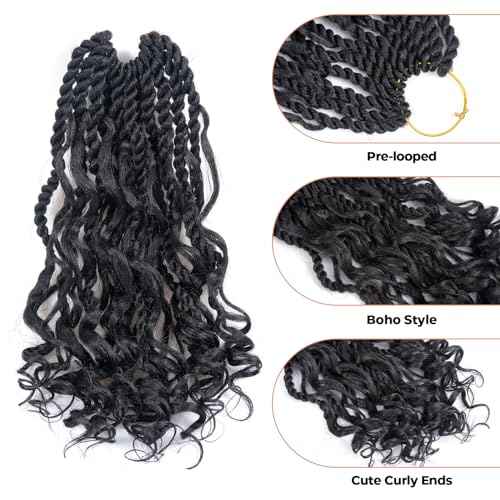 ToyoTress Boho Island Twist Crochet Hair - 14 Inch 8 Packs Natural Black Boho Havana Twist Crochet Braids Synthetic Braiding Hair (14 Inch,1B-8P)