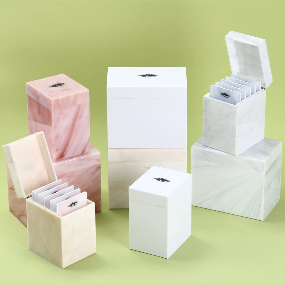 LIXIMMAZN 10 Layers Acrylic Eyelash Storage Box, Makeup Eyelashes Extension Close-Packed Display with 10 Pallets, Grafting False Eyelashes Glue Pallet Holder Display Organizer (Marble Pink)