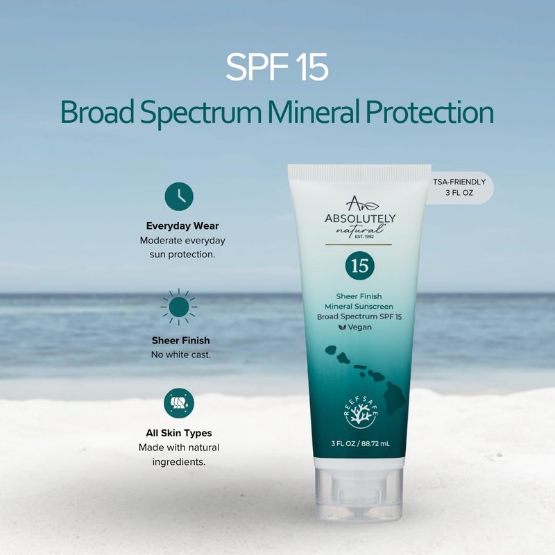 SPF 15 Mineral Sunscreen - Broad Spectrum Water-Resistant Lotion with Non-Nano Zinc Oxide & Vitamin E | 3 Oz