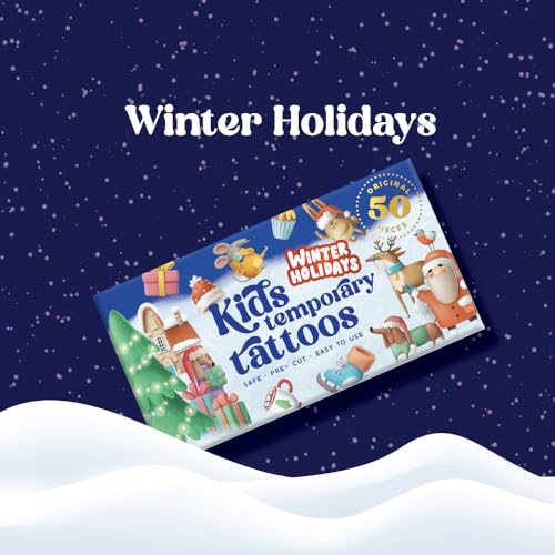 Kids Temporary Tattoos Winter Holidays ? 50 Festive Hypoallergenic Tattoos | Snowflakes, Christmas party favors | Made in Europe | Safe & Non-Toxic, Pre-Cut, Easy to Apply