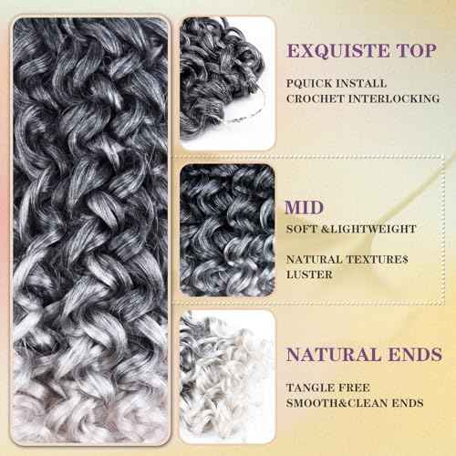 Silke Grey Curly Gogo Curl Ocean Wave Crochet Braids Hair 6 Pack Water Wave Hair Extensions For Women(10inch,Tgrey)
