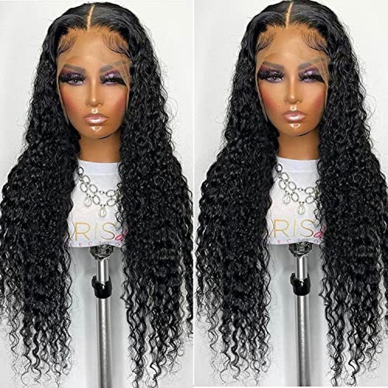 24 Inch Lace Front Wigs Human Hair 13x4 Deep Wave Wig Transparent Lace Frontal Wig Pre Plucked with Baby Hair 180% Density Curly Wig for Women