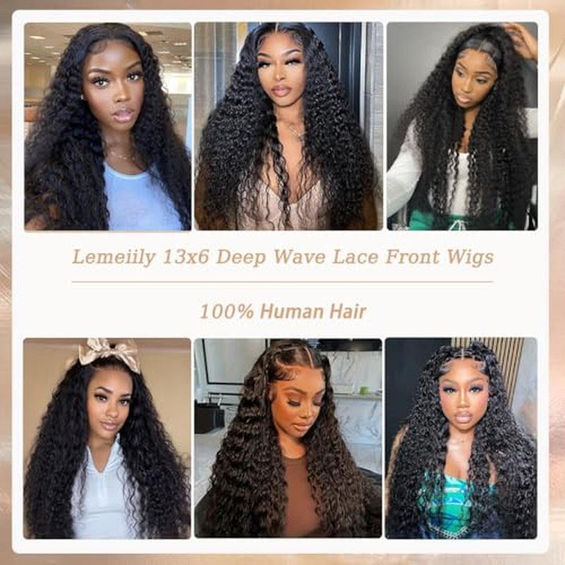 13x6 Deep Wave Lace Front Wigs Human Hair 200 Density 22 Inch Curly Wig 13x6 HD Lace Front Wigs Human Hair Glueless Wigs Human Hair Pre Plucked for Black Women Natural Color