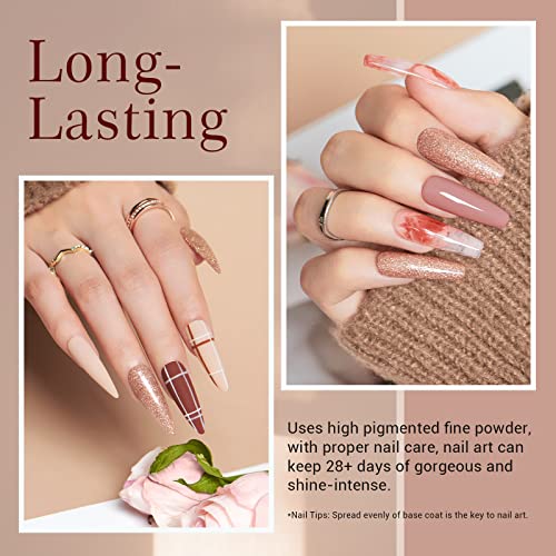 AZUREBEAUTY Dip Powder Nail Kit Starter, Fall 4 Colors Skin Nude Brown Glitter, Acrylic Dipping Powder Liquid Set with Base/Top Coat Activator for Daily French Nail Art Manicure DIY Gift 12 Pcs