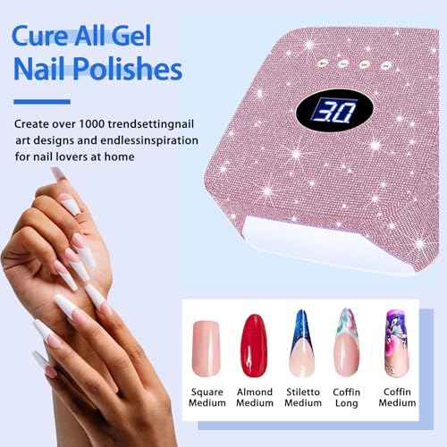 UV Light for Nails, Rechargeable Diamond LED Nail Dryer with 3 Timer Setting,Professional Quick Dry Curing Lamp,Touch Control & Auto Sensor, Fast Nail Light Curing Lamp for Salon & Home£¨Pink£©