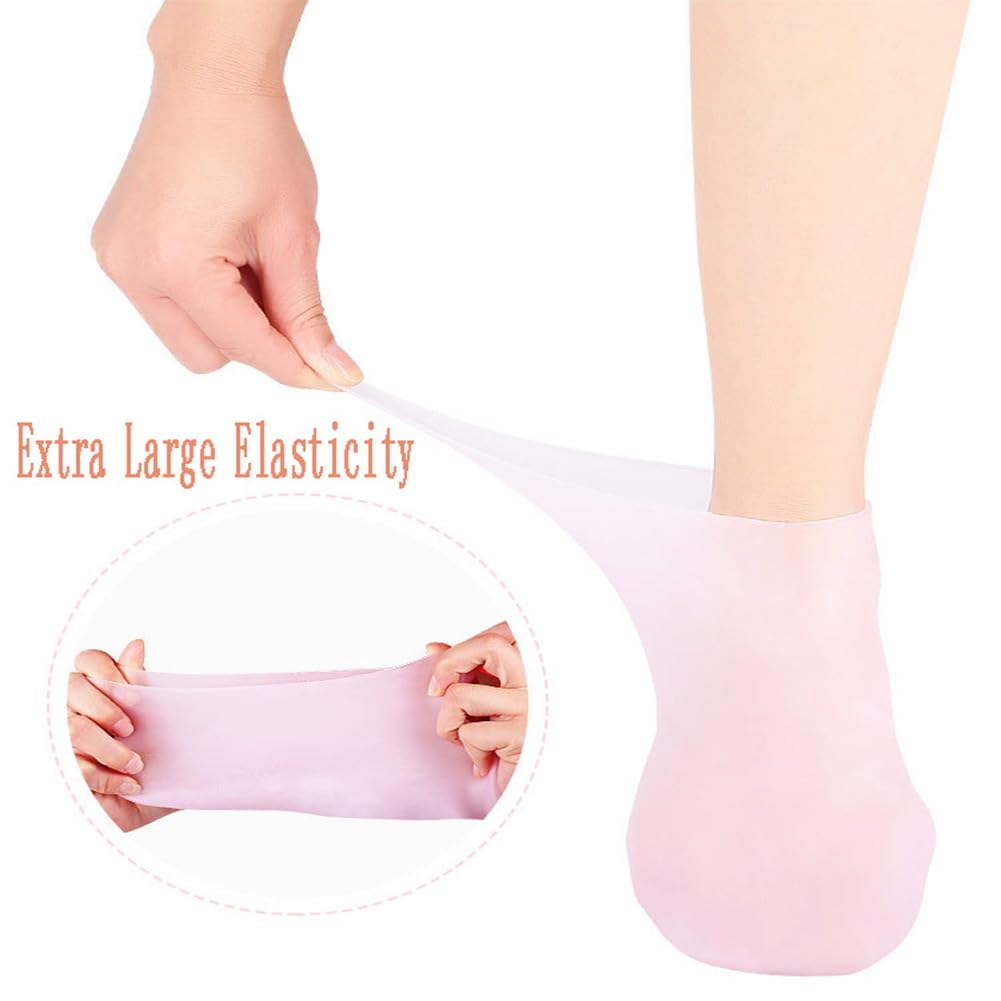 BASICGOLDYAO 4 Pairs Silicone Moisturizing Socks Women Foot Care Silicone Pedicure Socks Men Anti Slip Spa Gel Socks for Dry Cracked Feet (Multi)