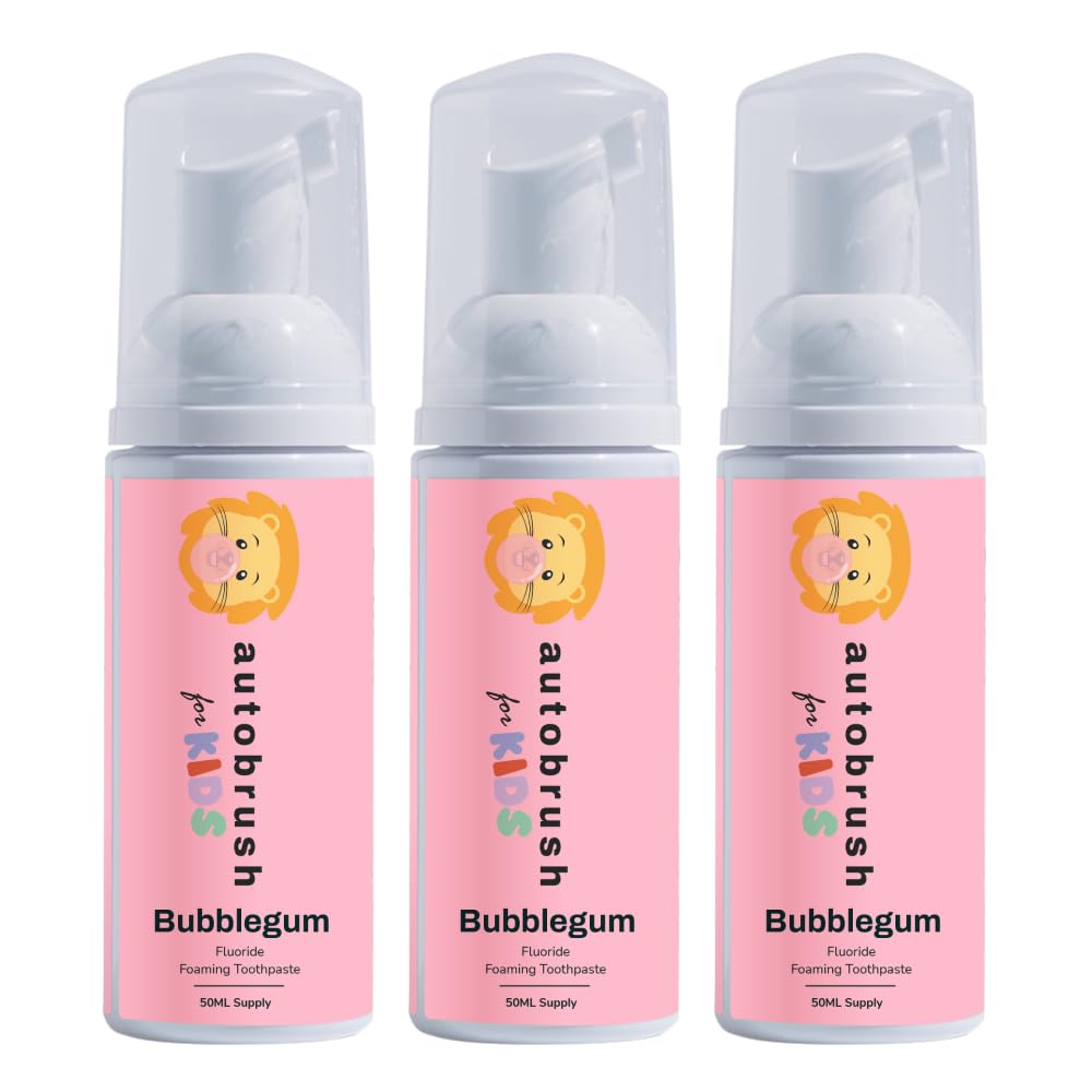 Autobrush Fluoride Foaming Toothpaste for Kids, Bubblegum Flavor, Whitening & Deep Cleaning, Travel Friendly, Anti-Cavity (Pack of 3)
