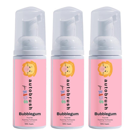 Autobrush Fluoride Foaming Toothpaste for Kids, Bubblegum Flavor, Whitening & Deep Cleaning, Travel Friendly, Anti-Cavity (Pack of 3)