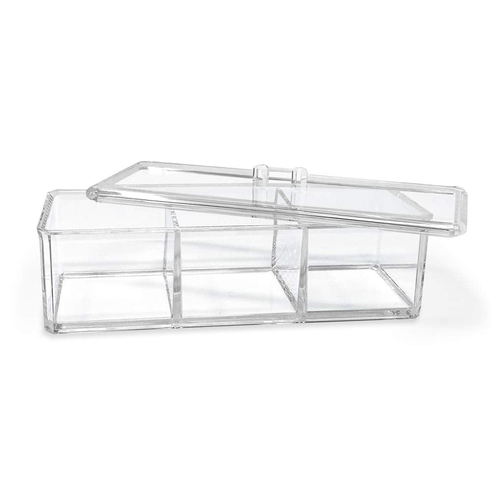 Isaac Jacobs 3-Compartment Clear Acrylic Rectangular Stackable Organizer with Lid, Multi-Sectional Drawer Tray, Storage Solution for Makeup, Craft Supplies, for Bathroom, Kitchen, Office (2, Clear)