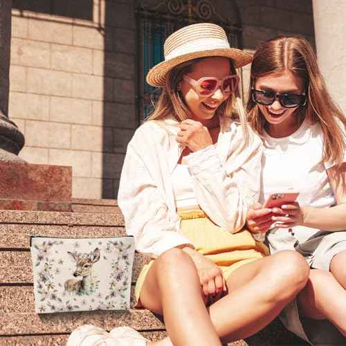 Retro Western Deer Makeup Bag Cosmetic Bag Wildflower Deer Gifts for Women Deer Lovers Western Accessories for Women Girls Mom Best Friend Sister Cow Lovers Christmas Birthday Friendship Gifts