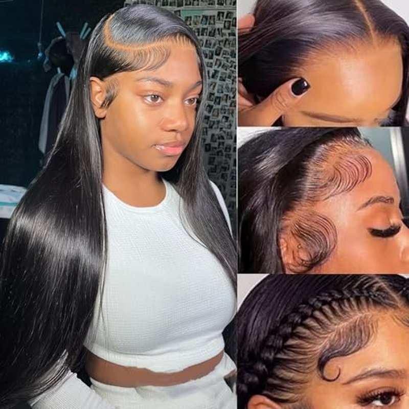 Full 13x6 HD Lace Front Wigs Human Hair Straight 180 Density Transparent Lace Frontal Wig for Women Natural Black Color Long Hair Glueless Wig 22 Inch