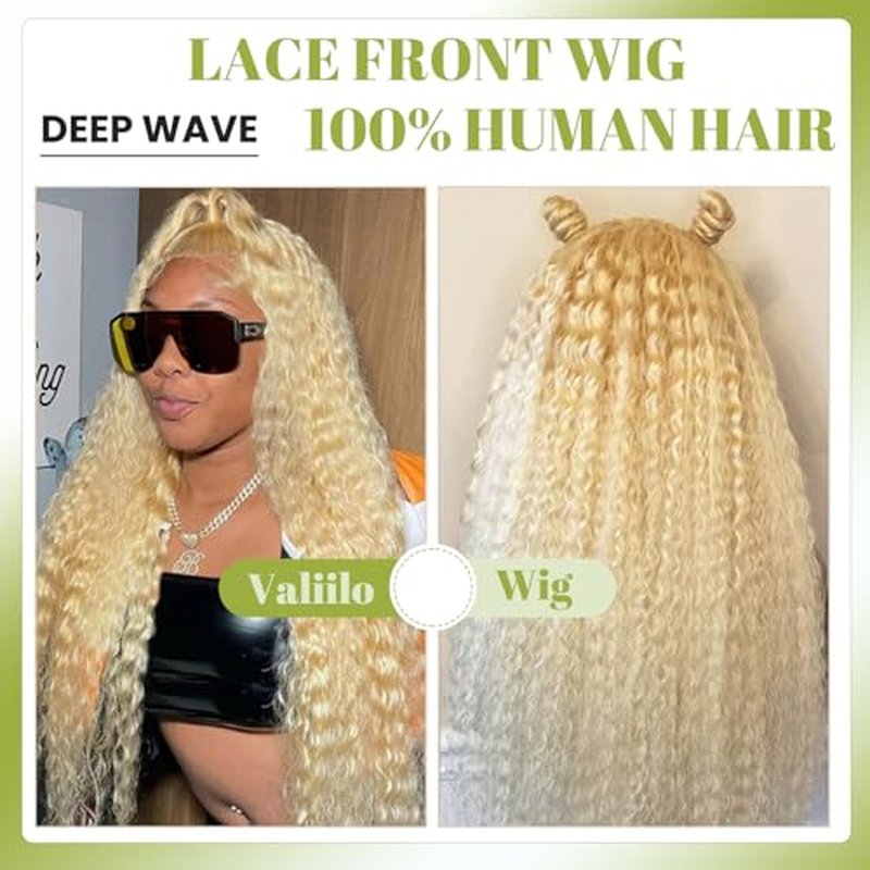 Deep Wave Lace Front Wigs Human Hair 613 Blonde 13x6 Lace Front Wig Human Hair Pre Plucked Glueless Wig for Women 24 Inch