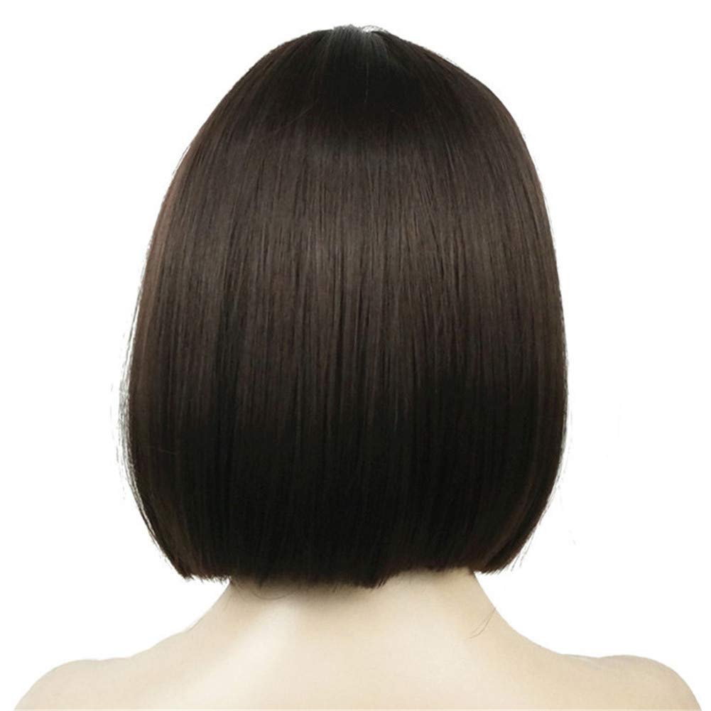 Short Straight Bob Wig with Cute Flat Bangs | Synthetic Women’s Hairpiece - 6 Chestnut Brown