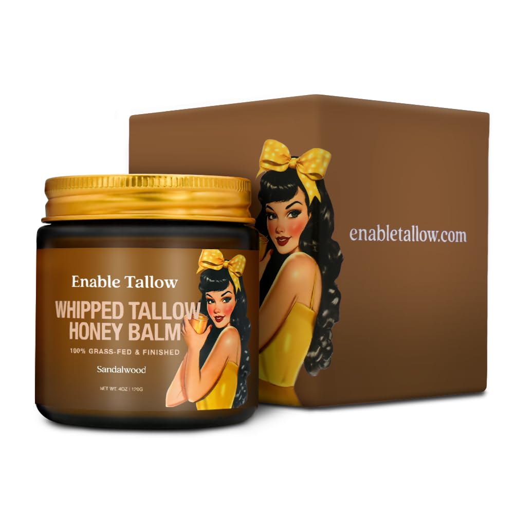 Enable Tallow Face & Body Cream – Whipped Beef Tallow & Manuka Honey Balm for Dry Skin, Eczema & Sensitive Skin – Natural Moisturizer, Sandalwood Scent, 4oz