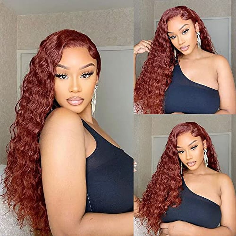 Siyun Show 13x4 Reddish Brown Deep Wave Lace Front Wigs Human Hair Wigs for Black Women Pre Plucked 180% Density Auburn Wig 28 Inch