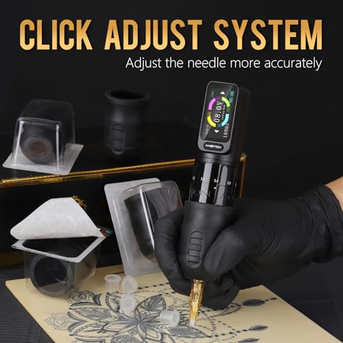 Ambition Mars-U P1 Disposable Tattoo Grips - 12Pcs 38MM Professional Tattoo Rubber Grip Cover with Click Adjust System Supply for Rotary Mars-U, Seher & Paco Tattoo Pen Machine Gun