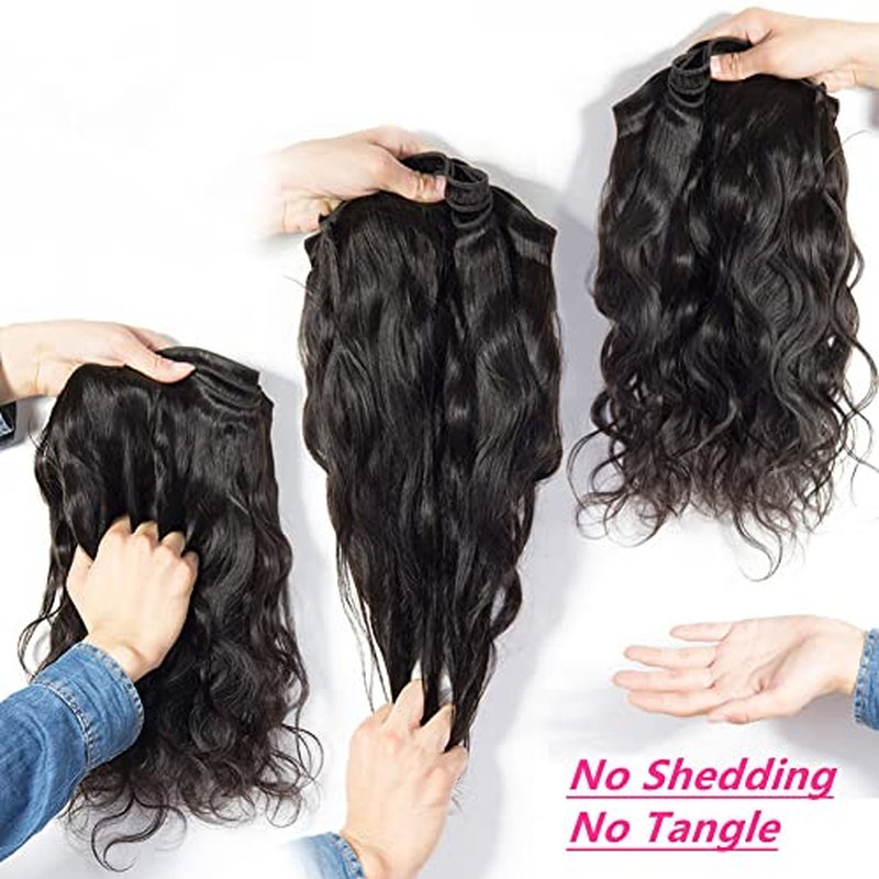 Aopusi Human Hair Bundles with Closure (16 18 20+14£¬Free Part)100% Brazilian Human Hair Body Wave Bundles with Lace Closure Virgin Hair Body Wave Hair Weave for Black Women