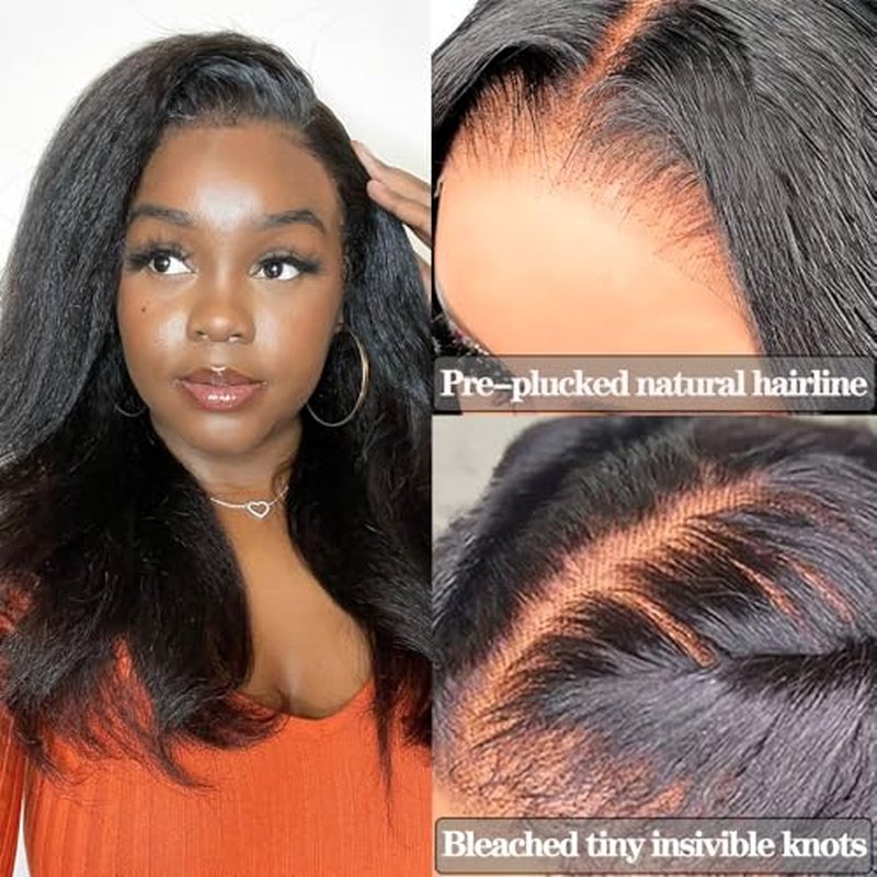 Kinky Straight and Body Wave Wig Glueless Pre Plucked Bleached Knots Lace Front Wig Melted Hairline Ready to Wear 5x5 HD Lace Closure Wigs Human Hair for Women 180% Density (14inches)