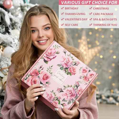 Christmas Gifts for Women, Relaxing Spa Gift Baskets Self Care Gift Warm Care Package Unique Birthday Gifts for Women Friend Her Mom Sister Wife Teacher w/ Winter Beanie Hat Plaid Scarf Gloves Set