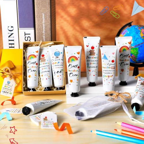 12 Set Christmas Teacher Appreciation Gifts Hand Cream Set Moisturizing Hand Lotion Thank You Teacher Gifts Travel Size with Cards Organza Bags for Dry Cracked Mother's Day