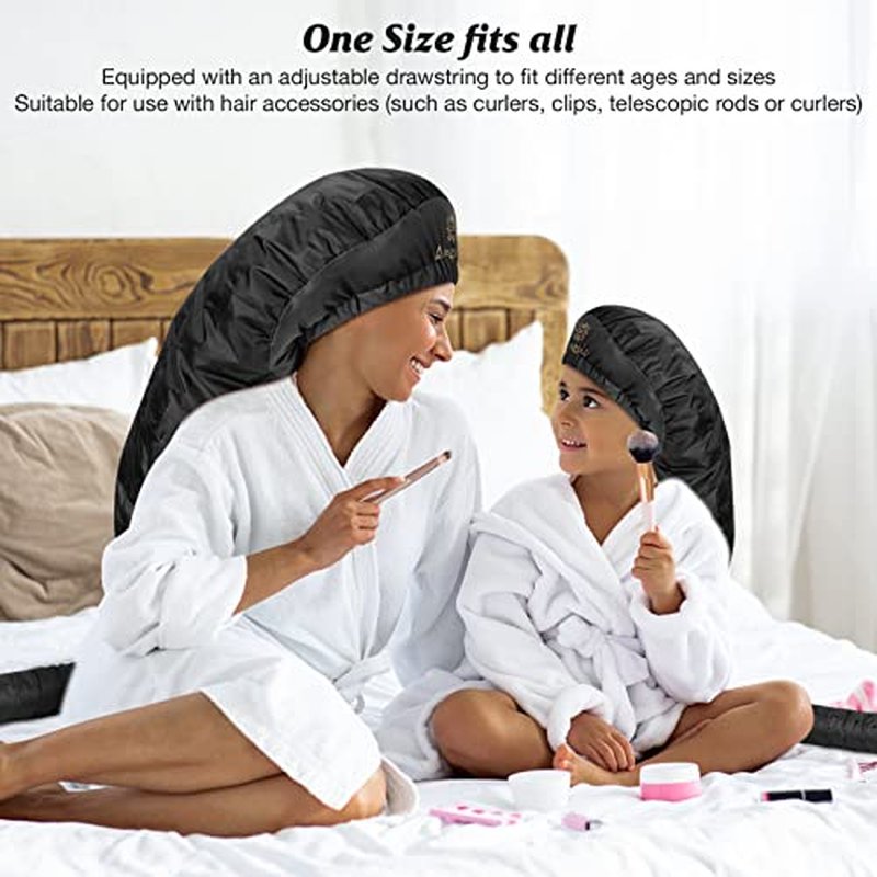 Bonnet Hair Dryer Attachment - Bonnet Hood Dryer with Headband That Reduces Heat Around Ears and Neck, Use for Hair Styling, Hair Drying, Curling and Deep Conditioning (Extended Version, Black)