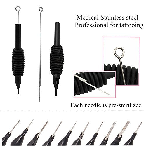 Tattoo Needles and Tubes Combo- Yuelong 40PCS 25mm Tattoo Tube with Assorted Tattoo Needles 3RL 5RL 7RL 9RL 5RS 7RS 9RS 5M1 7M1 9M1 for Tattoo Machine Tattoo Kits Tattoo Supplies
