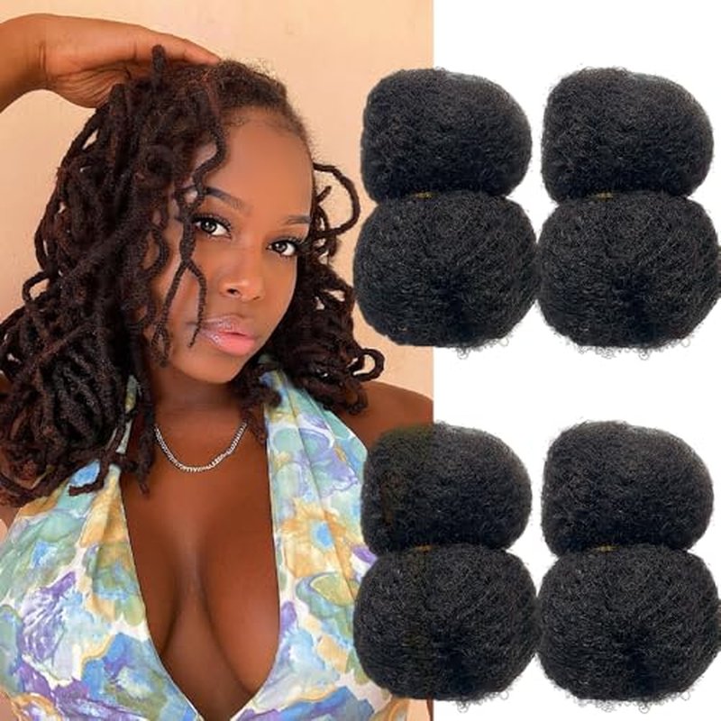 Tight Afro Kinky Human Hair for Dreadlocks,Ideal for Making Locs,Repair Extensions,Twist or Braids 4 Bundles/Package Natural Black #1B 14inch