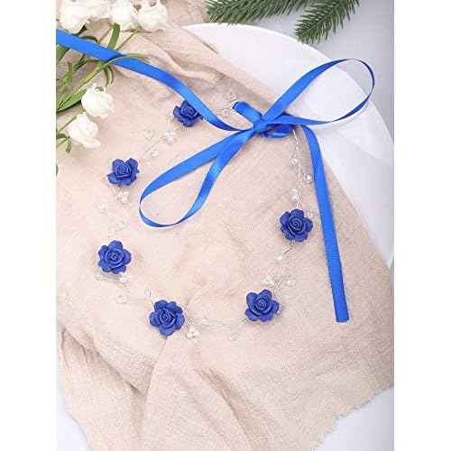 Missgrace Bridal Crystal Navy Blue Headband Wedding and Bride Hairpiece for Evening Party Navy Blue Flower Women Vintgae Hair Vine Bridal Hair Accessories