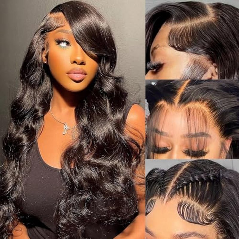 Human Hiar Wig 13x6 HD Lace Front Wigs Human Hair 200 Density Body Wave Wig Brazilian Virgin Wigs Glueless Lace Frontal Wig for Women Natural Black Pre Plucked with Baba Hair 24 Inch