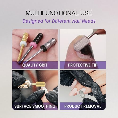 PANA 3/32" Small Smooth Round Top Safety Carbide Nail Drill Bit for Gel Polish & Acrylic Removal Nail Salon Manicure Pedicure Electric File Tools (Small Barrel - Silver, Medium)