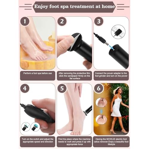 Electric Foot Callus Remover,MOWLIE Electric Foot Care Tools with Speed Controller and 60pcs Replacement Sandpaper Disk for Men Women Dead Dry Crack Skin Calluses (Black)