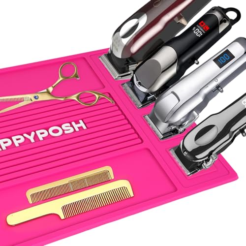 Magnetic Barber Mat, Magnetic Barber Mats For Clippers and Supplies, Barbershop Pad for Station, Beauty Salon Table Matt, Barbering Tool Organizer for Pro Hairstylist, Pink