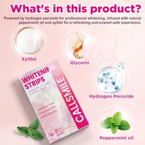 CALLSMILE Teeth Whitening Strips - 14 Treatments Enamel Safe, Professional Teeth Whitening with Non-Slip Dry Strip Technology, Deep Stains Removal, No Sensitivity, Mint (28 Strips)