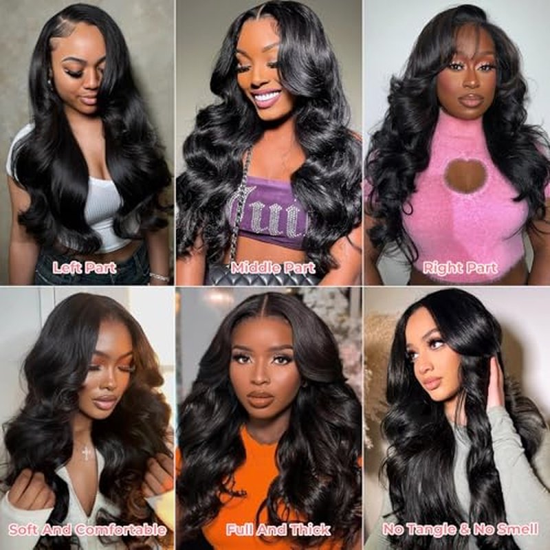 13x6 HD Lace Front Wigs Human Hair Body Wave Human Hair Wig for Women 180% Density Brazilian Virgin Hair Pre Plucked Glueless Body Wave Wig Natural Black 30 Inch