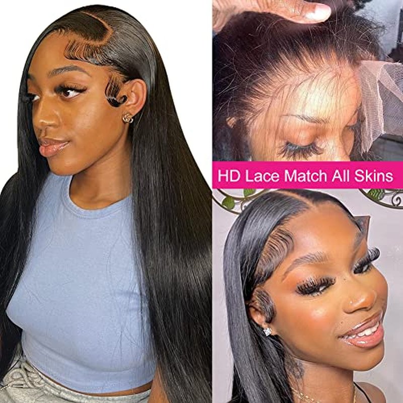 mengkai 30 Inch Straight Lace Front Wigs Human Hair Pre Plucked Bleached Knots 13x4 HD Lace Front Wigs Human 180% Density Lace Frontal Wigs with Baby Hair Glueless Wigs