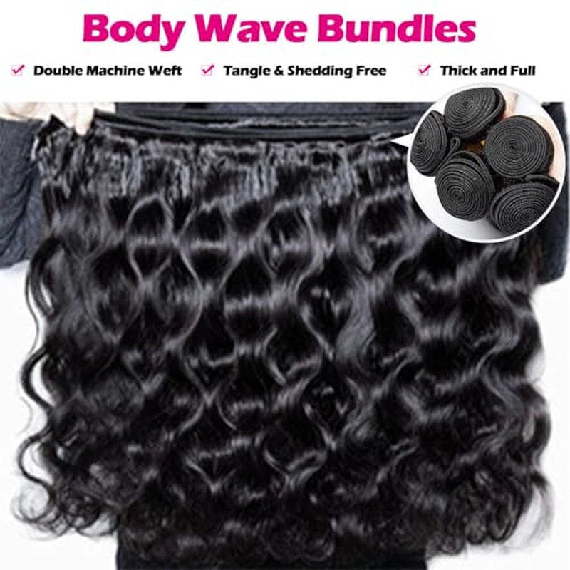 12A Human Hair Bundles with Closure 18 20 22 with 16 Inch Brazilian Body Wave 3 Bundles Human Hair with 4x4 HD Lace Closure 100% Unprocessed Virgin Human Hair Weave