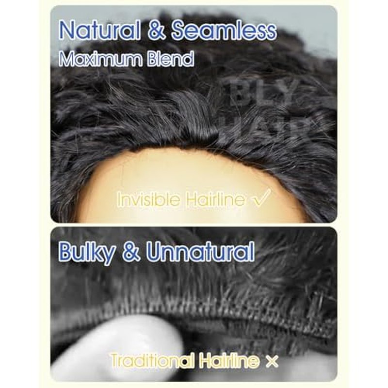 BLY Highlight Water Wave Half Wig Human Hair 3 in 1 Glueless Drawstring Flip Over Wear Go Wig for Women 1B 30 Color 180 Density Short Bob Wigs 14 Inch