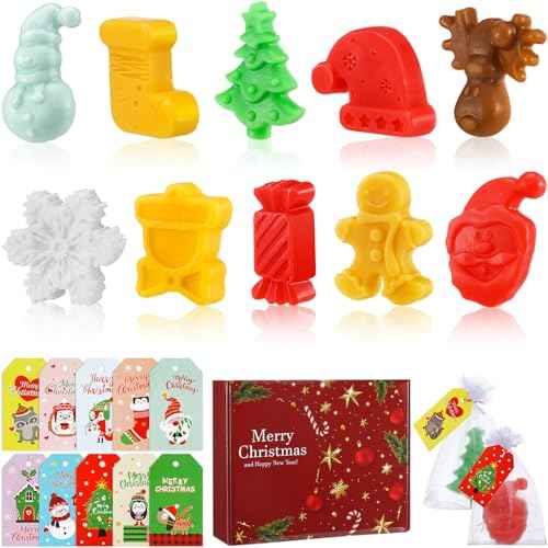 30 Pcs Christmas Soap Bar Gift Decorative Christmas Handmade Soaps Bulk Mini Christmas Soaps Holiday Scented Soap Set with Xmas Gift Tags Bags and Christmas Gift Box for Bathroom Holiday Gift