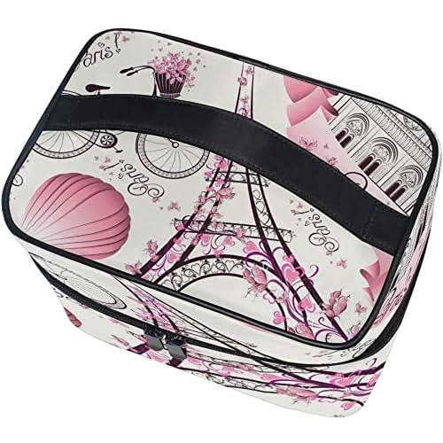 Travel Cosmetic Bag Paris Eiffel Tower Flower Toiletry Makeup Bag Pouch Tote Case Organizer Storage For Women