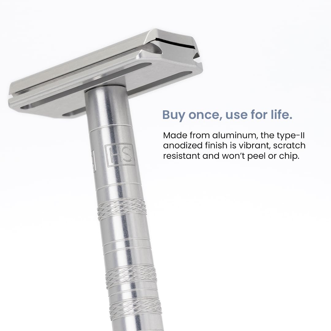 Henson Shaving Razor - Aluminum Double Edge Safety Razor with 5 Blades | 30° Precision Angle for Men & Women