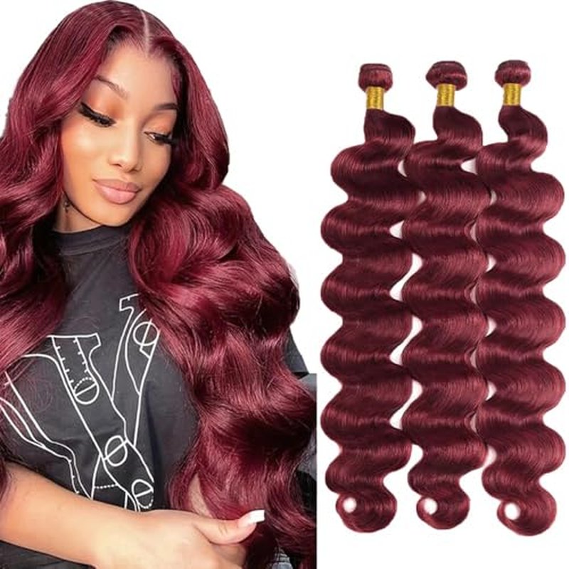 12 14 16 Inch Body Wave Human Hair Bundles 99J Burgundy Bundles Human Hair 12A Unprocessed Brazilian Virgin Quick Weave Hair Extensions for Black Women