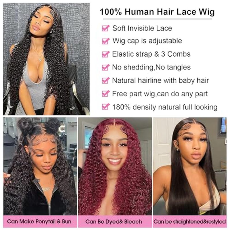 Water Wave 13x6 Lace Front Wigs Human Hair Pre Plucked 180% Density HD Transparent Water Wave Lace Frontal Wigs Human Hair for Women Curly Lace Front Wigs Natural Color 26 Inch