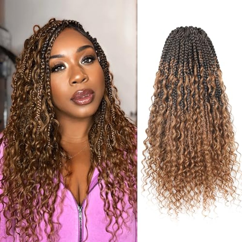 ToyoTress Boho Crochet Braids Human Hair - 12 Inch 8 Packs (96 Strands) Handmade Pre-Looped Crochet Hair For Black Women, Ombre Brown Pre-Twisted Short Bob Human Braiding Hair (12 Inch, T30-8P)