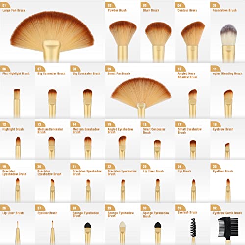Make up Brushes, VANDER Professional 32pcs Makeup Brush Set, Makeup Brushes Set Foundation Blending Cosmetic Brush Set Kit,Champagne
