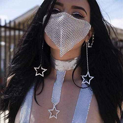 Sparkly Crystal Face Mask Bling Rhinestone Mesh Mask Sexy Nightclub Mouth Covered for Women and Girls