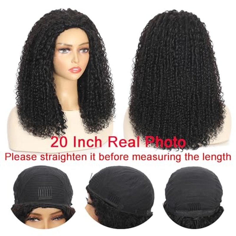 Half Wig Human Hair 3 In 1 Special Curly Half Wigs for Black Women 200% Density Wear and Go Glueless Wig Drawstring Ponytail Seamless Flip Over No Lace Headband Wig Beginner Friendly 20 Inch