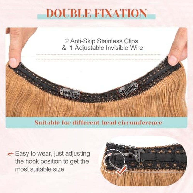 Benehair Halo Hair Extensions Real Human Hair, Blonde Wavy Halo Extensions, 18inch Dark Blonde 65g